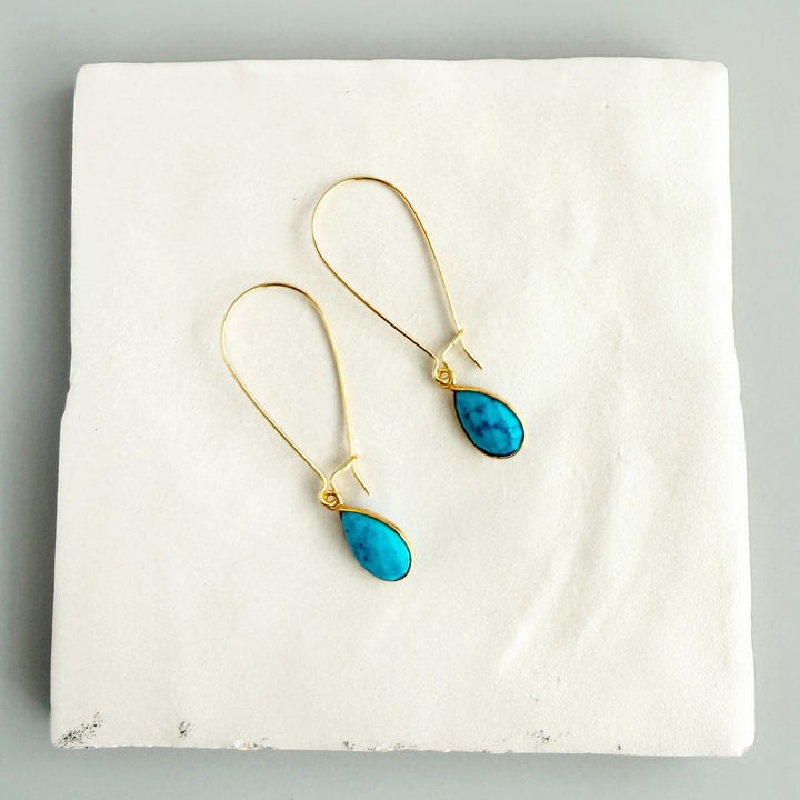 Turquoise Teardrop Simple Drop Earrings in Gold