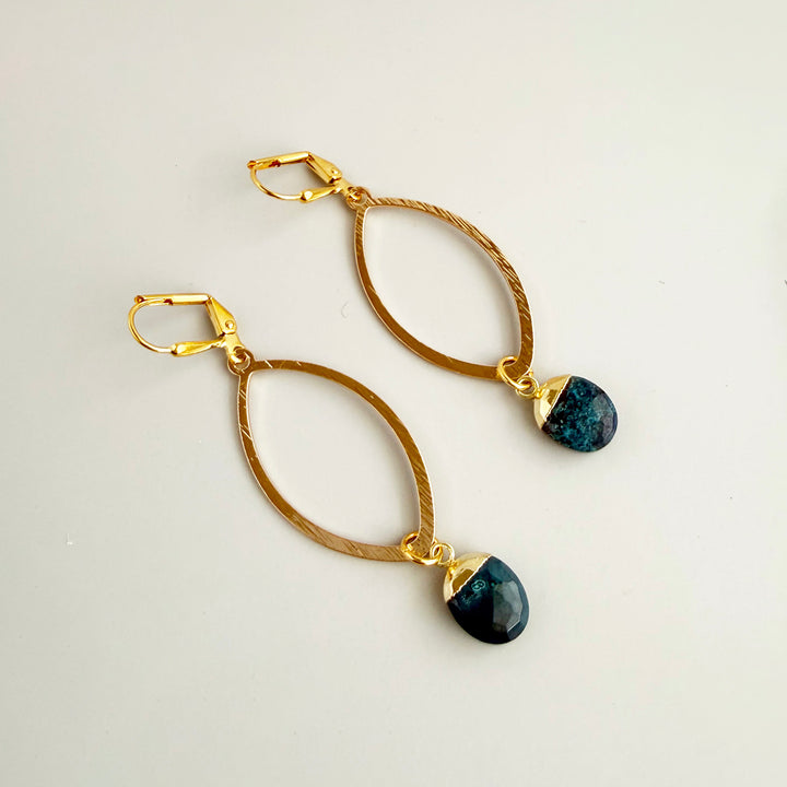 Apatite Marquise Dangle Earrings in Brushed Gold
