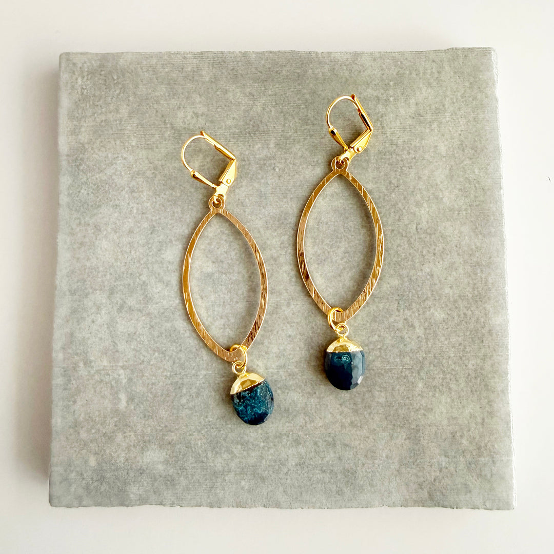 Apatite Marquise Dangle Earrings in Brushed Gold