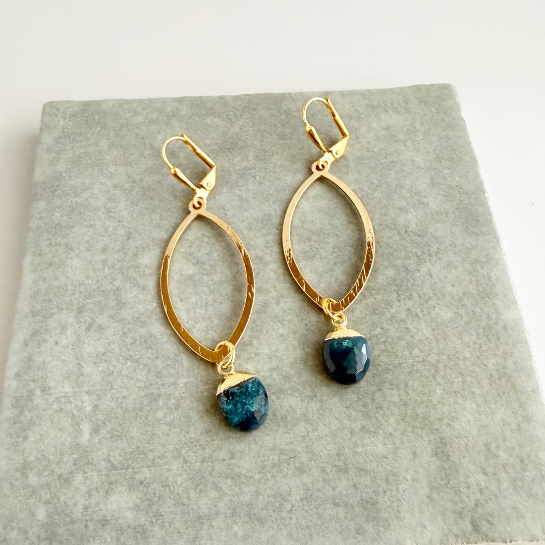 Apatite Marquise Dangle Earrings in Brushed Gold