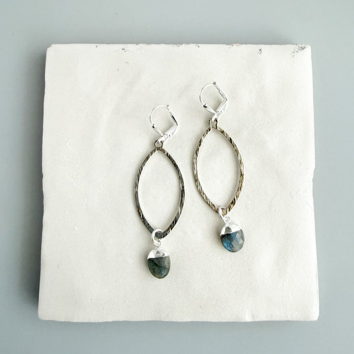 Labradorite Marquise Dangle Earrings in Brushed Silver