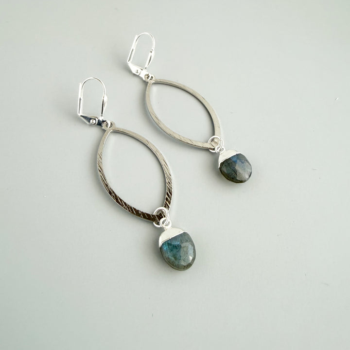 Labradorite Marquise Dangle Earrings in Brushed Silver