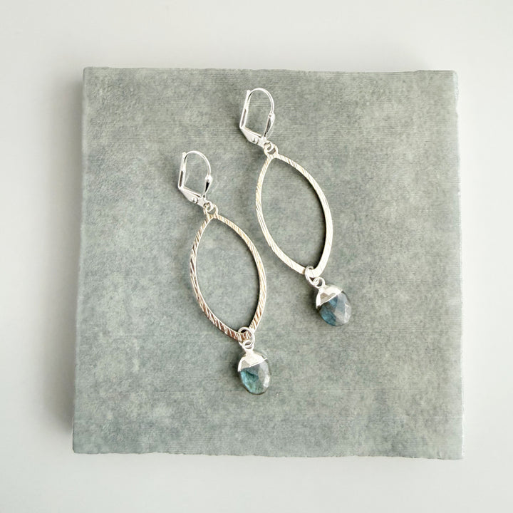 Labradorite Marquise Dangle Earrings in Brushed Silver