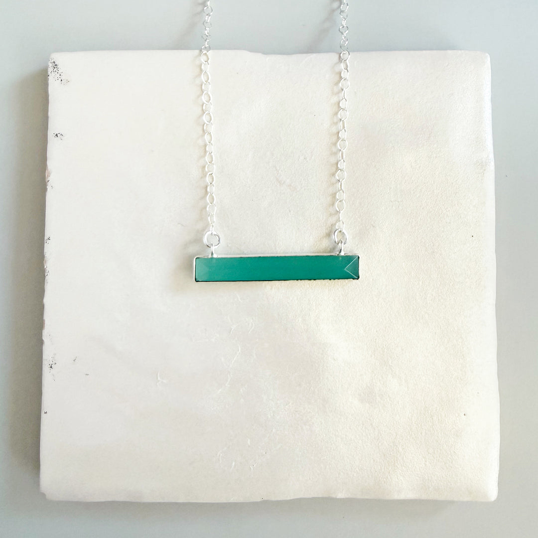 Thin Aqua Chalcedony Bar Necklace in Silver