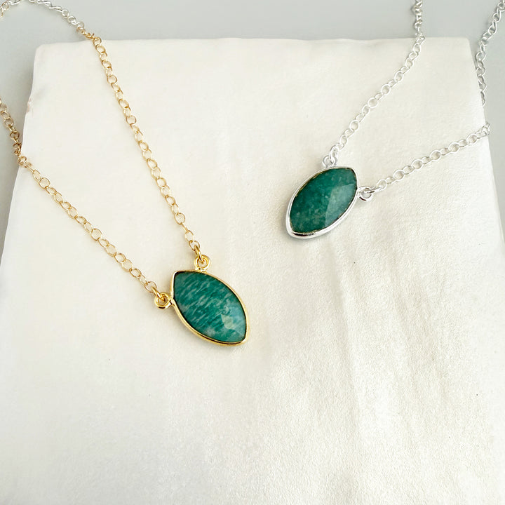 Amazonite Vertical Marquise Bezel Necklace