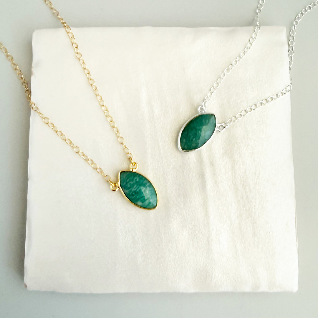 Amazonite Vertical Marquise Bezel Necklace