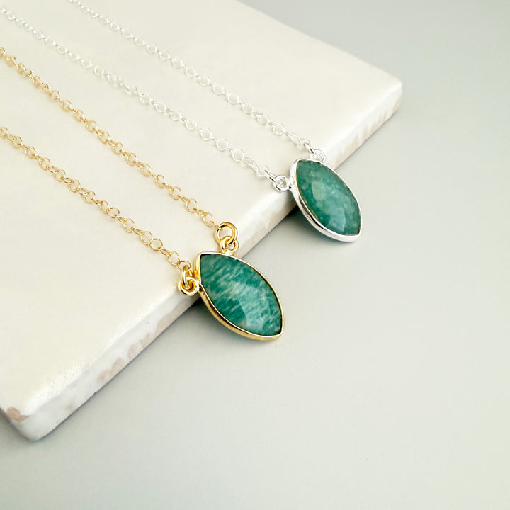 Amazonite Vertical Marquise Bezel Necklace
