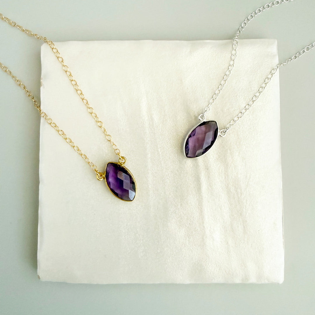 Amethyst Vertical Marquise Bezel Necklace