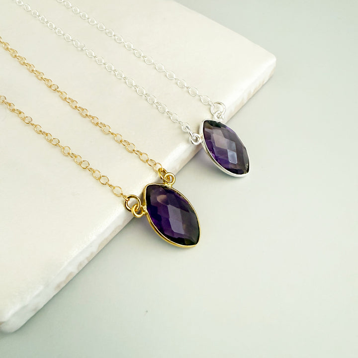 Amethyst Vertical Marquise Bezel Necklace