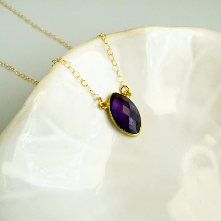 Amethyst Vertical Marquise Bezel Necklace