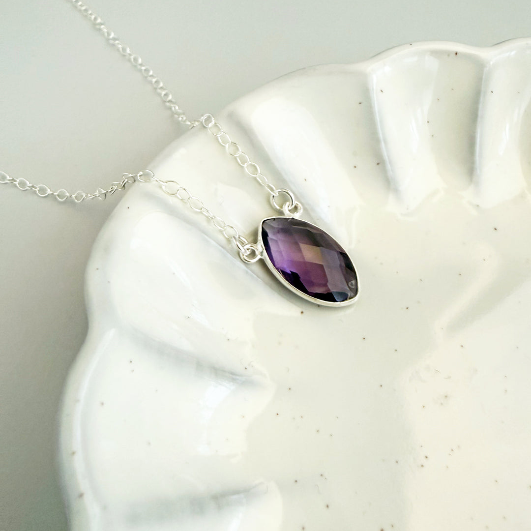 Amethyst Vertical Marquise Bezel Necklace