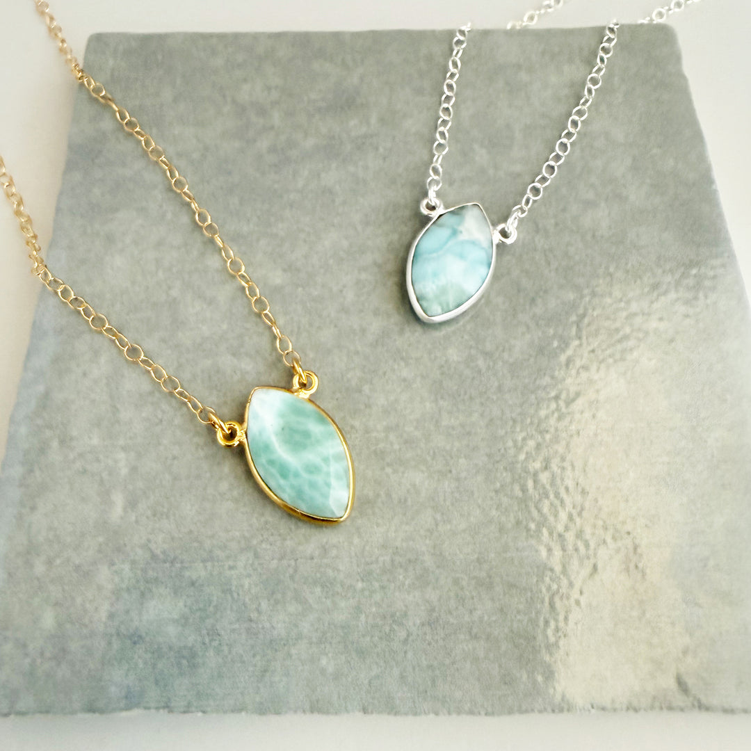 Larimar Vertical Marquise Bezel Necklace