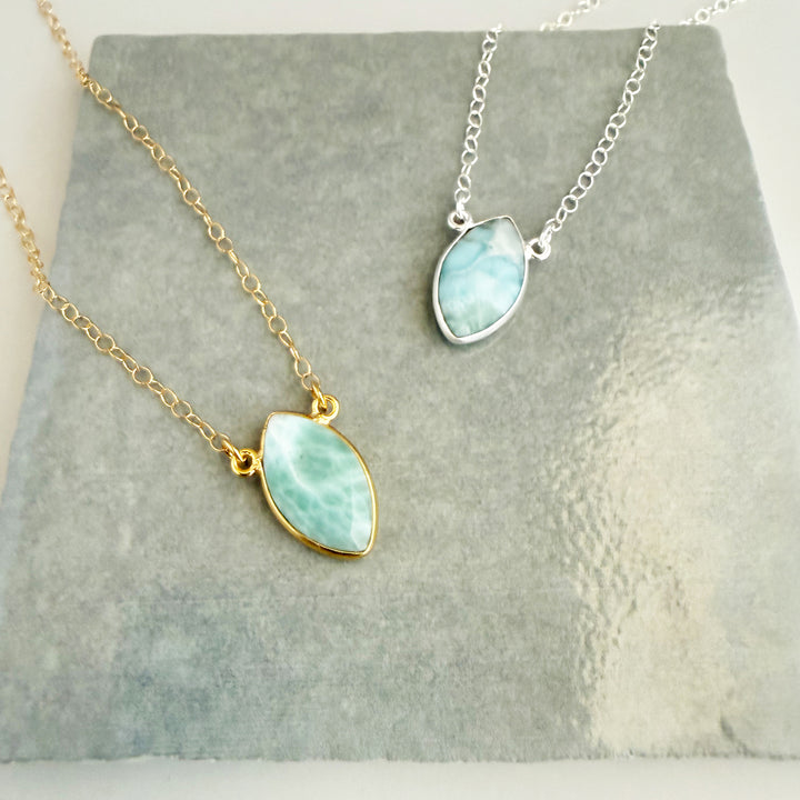 Larimar Vertical Marquise Bezel Necklace