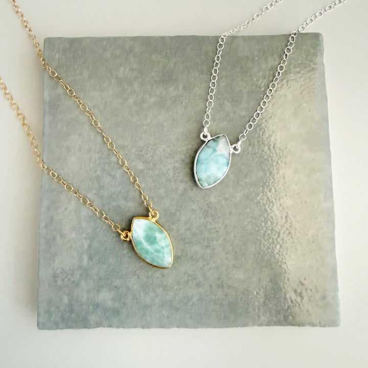 Larimar Vertical Marquise Bezel Necklace