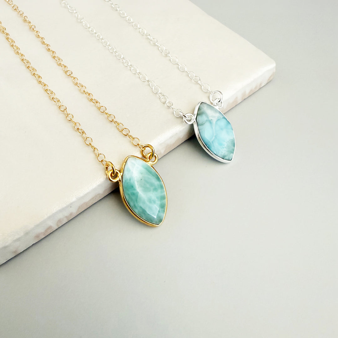 Larimar Vertical Marquise Bezel Necklace