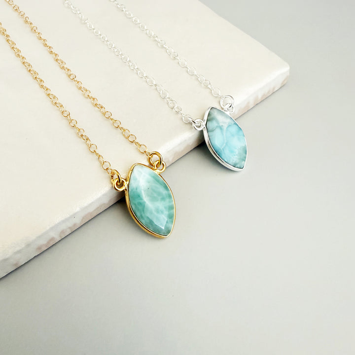 Larimar Vertical Marquise Bezel Necklace