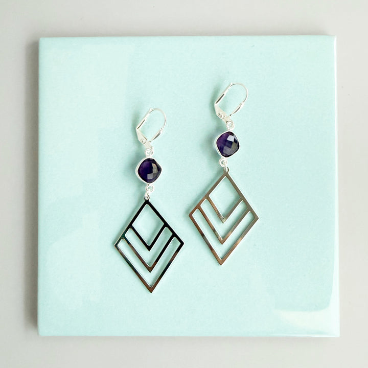 Amethyst Layered Diamond Statement Earrings in Silver