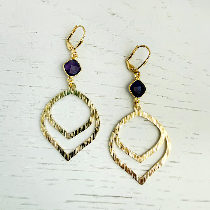 Amethyst Layered Marquise Earrings in Brushed Gold