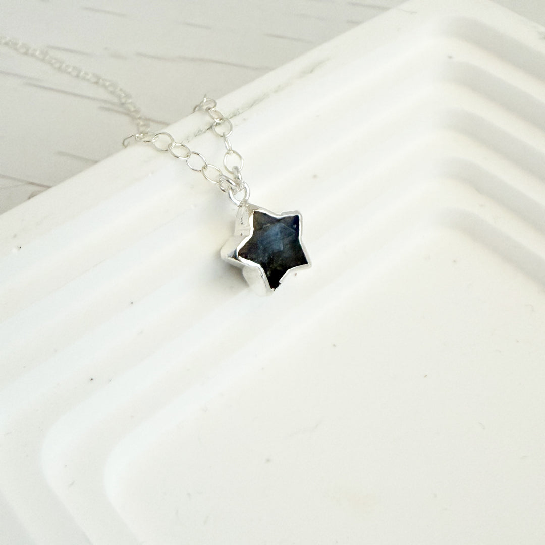 Dainty Labradorite Star Necklace in Sterling Silver
