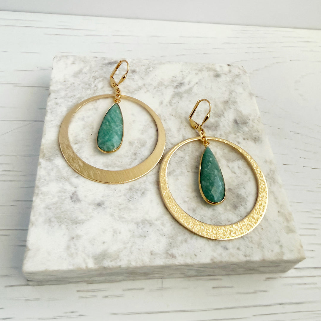 Amazonite Teardrop Hoop Statement Earrings