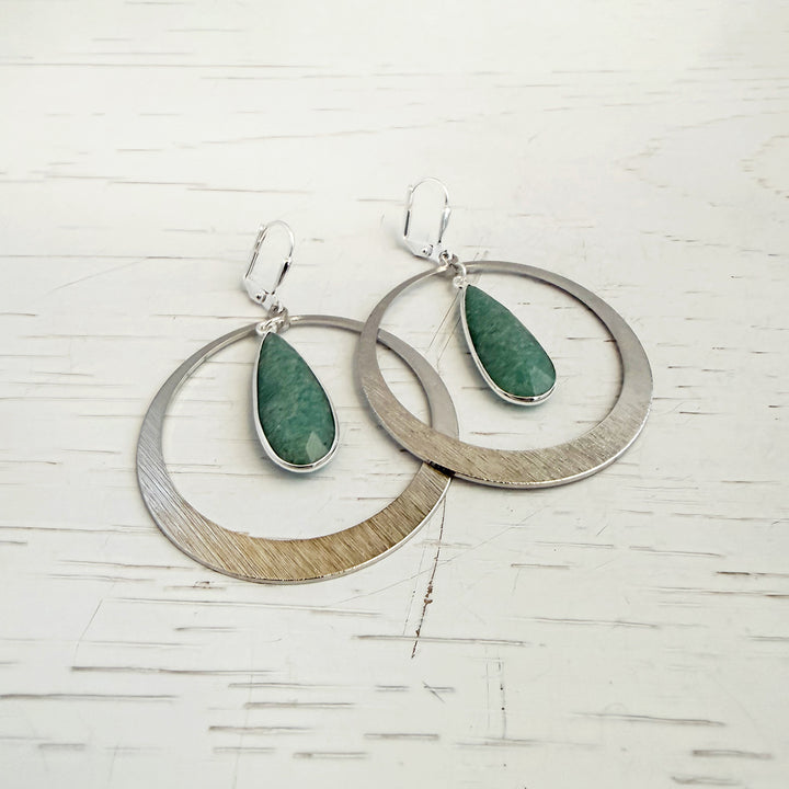 Amazonite Teardrop Hoop Statement Earrings