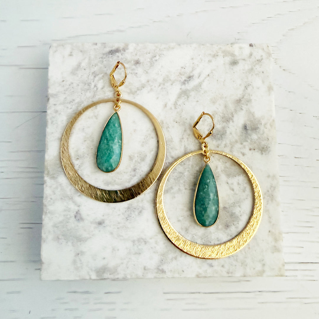 Amazonite Teardrop Hoop Statement Earrings