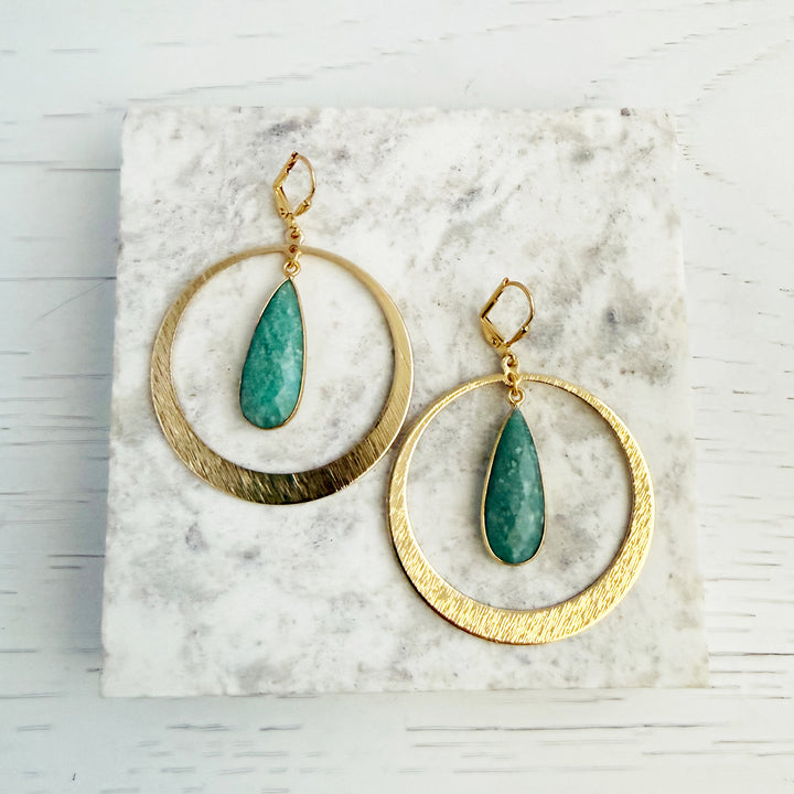 Amazonite Teardrop Hoop Statement Earrings
