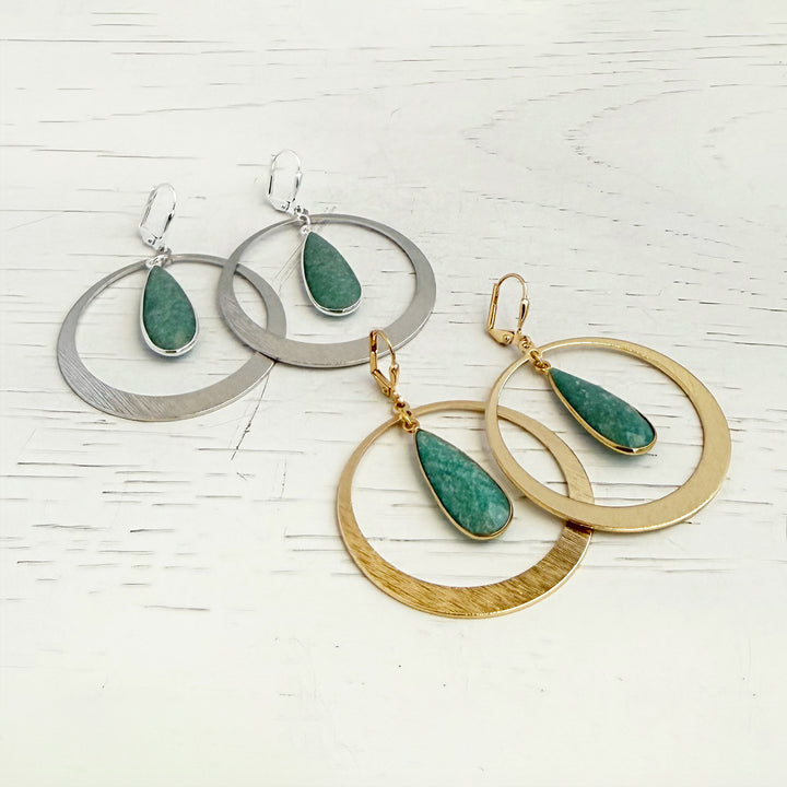 Amazonite Teardrop Hoop Statement Earrings
