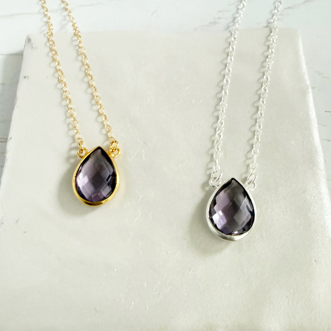 Amethyst Teardrop Bezel Necklace