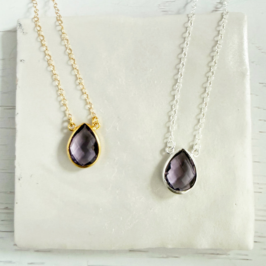 Amethyst Teardrop Bezel Necklace