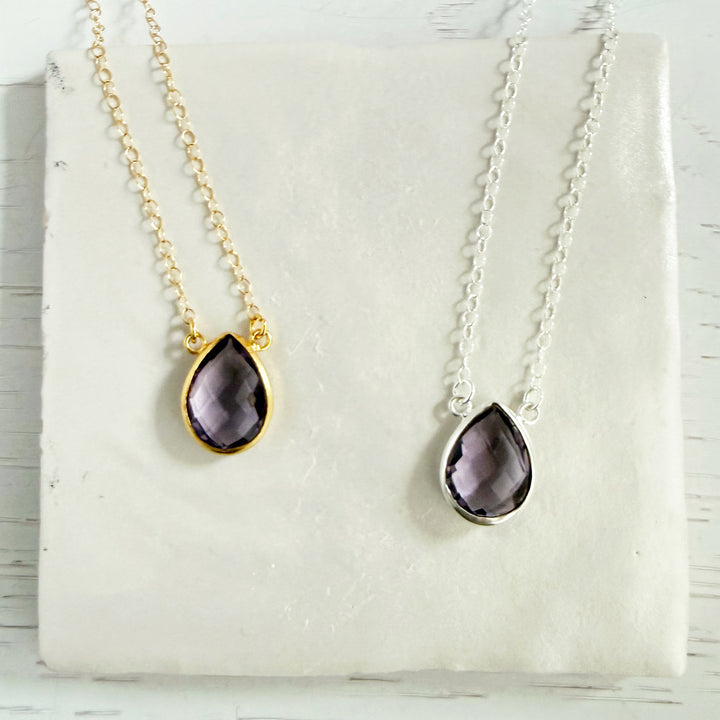 Amethyst Teardrop Bezel Necklace