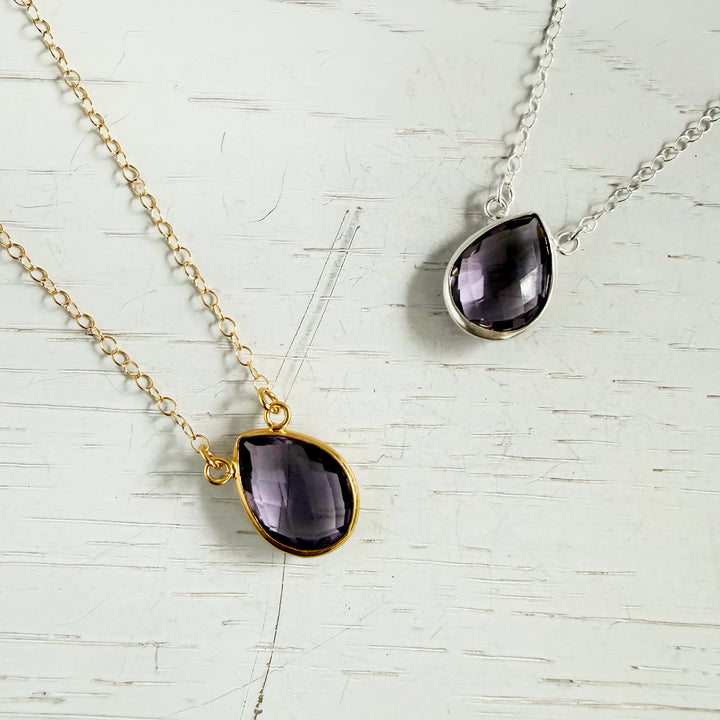 Amethyst Teardrop Bezel Necklace