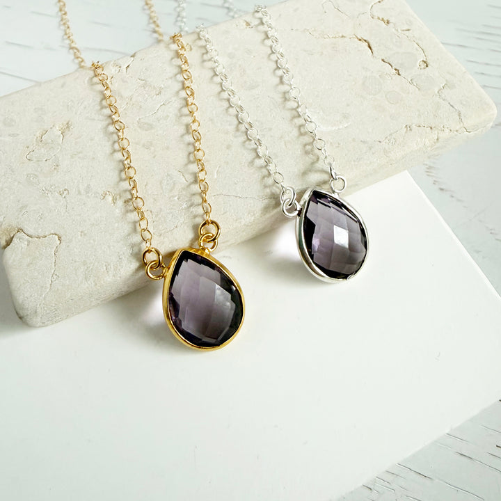 Amethyst Teardrop Bezel Necklace