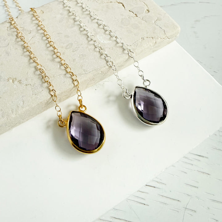 Amethyst Teardrop Bezel Necklace