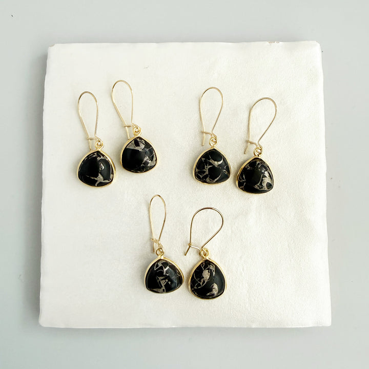 Black Mojave Rounded Triangle Drop Earrings