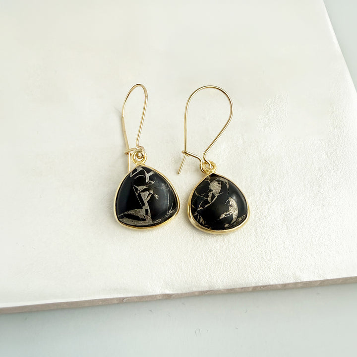 Black Mojave Rounded Triangle Drop Earrings