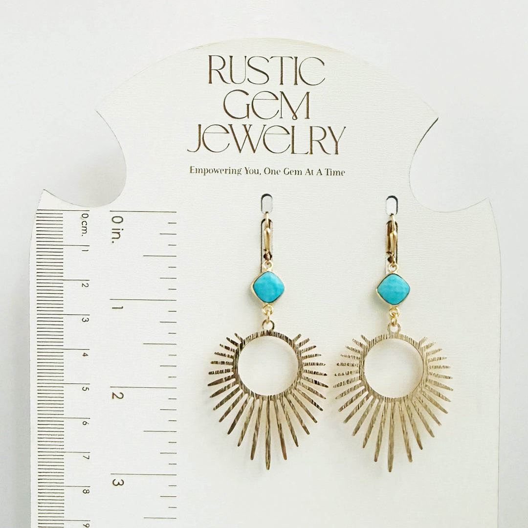 Large Turquoise Sunburst Statement Earrings