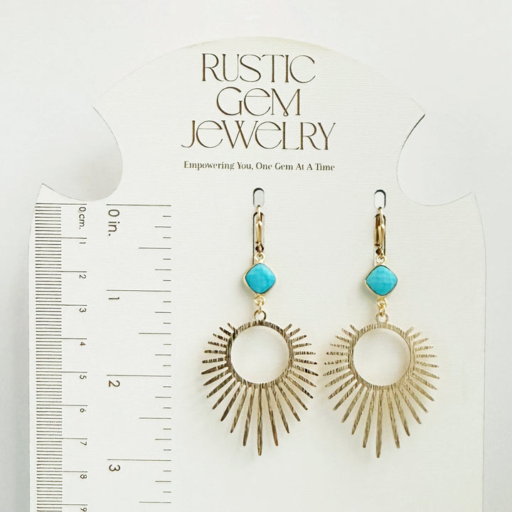 Large Turquoise Sunburst Statement Earrings