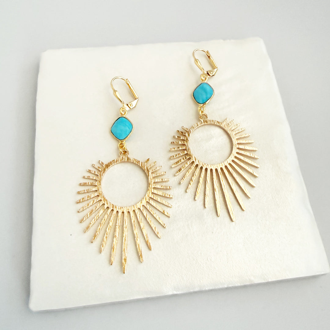 Large Turquoise Sunburst Statement Earrings