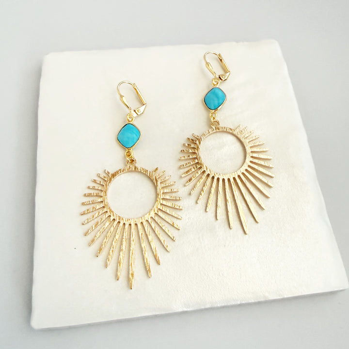 Large Turquoise Sunburst Statement Earrings