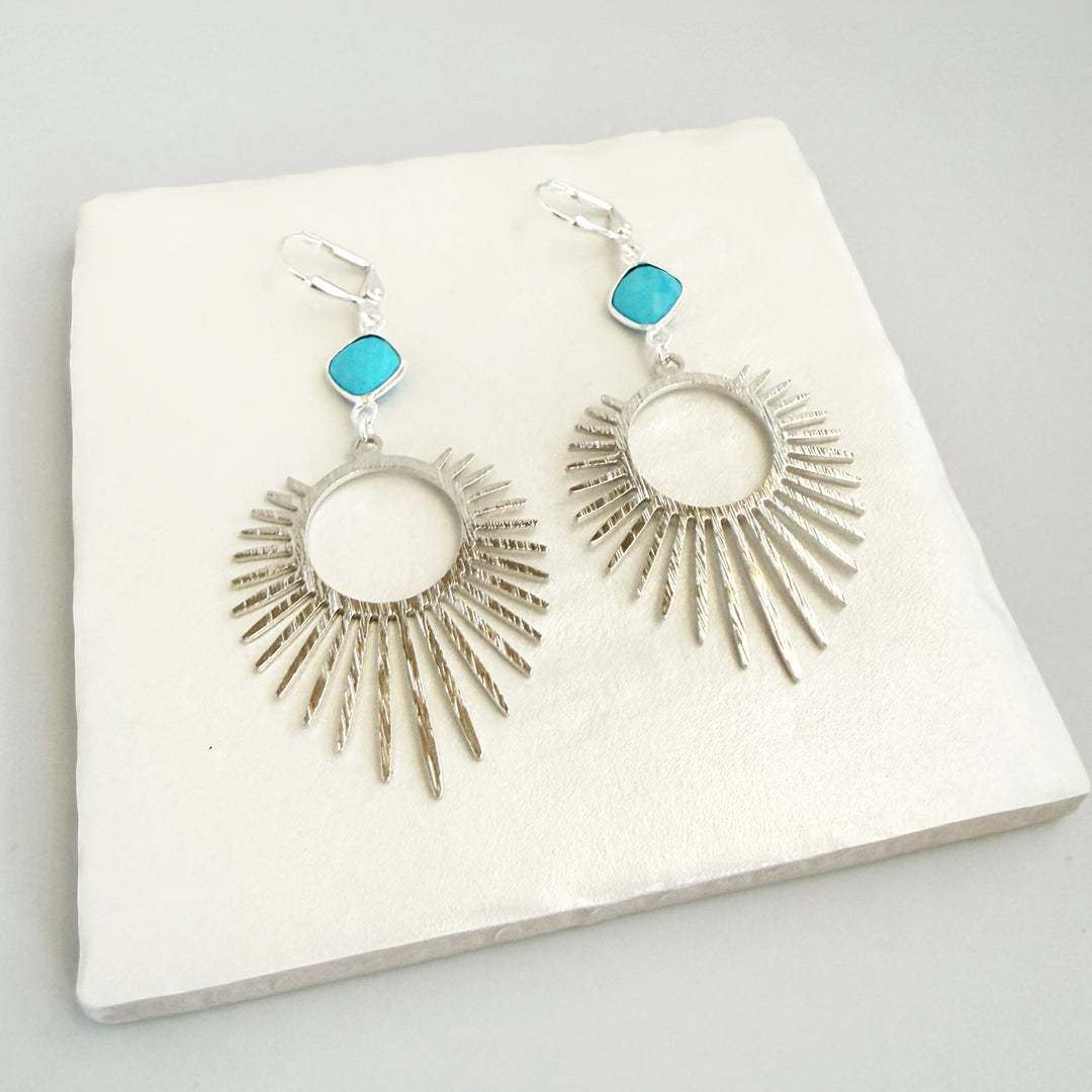 Large Turquoise Sunburst Statement Earrings