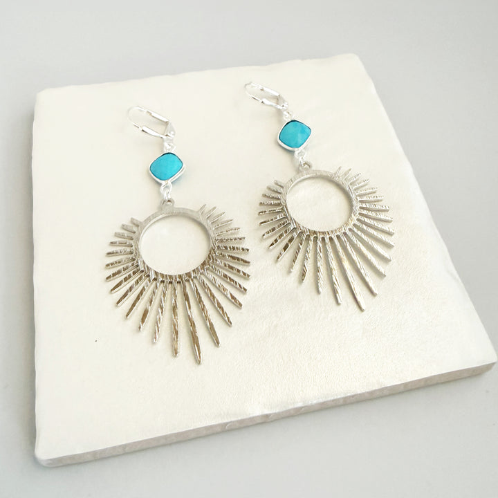 Large Turquoise Sunburst Statement Earrings