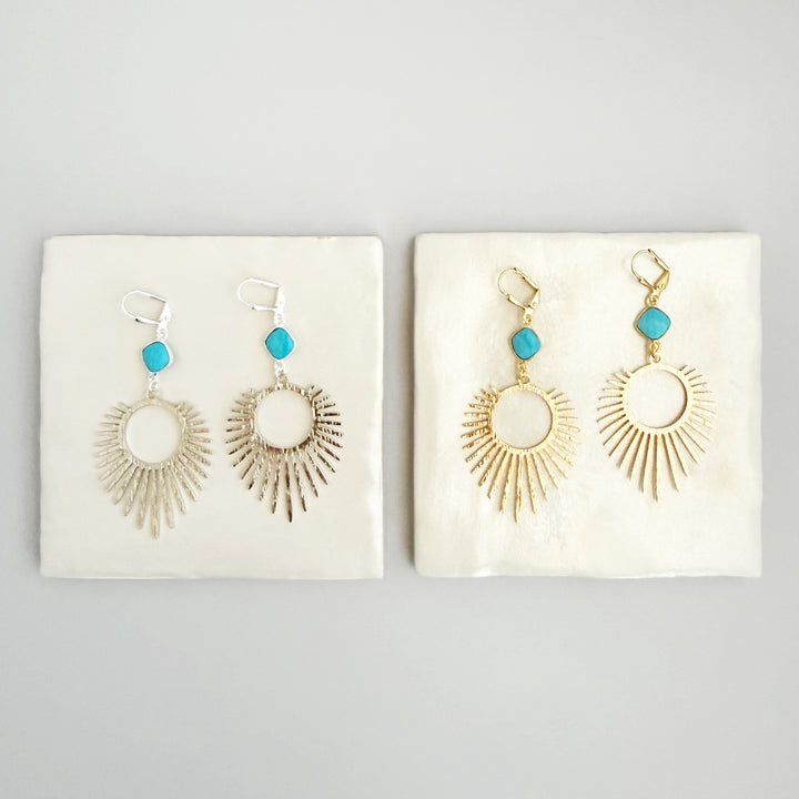 Large Turquoise Sunburst Statement Earrings