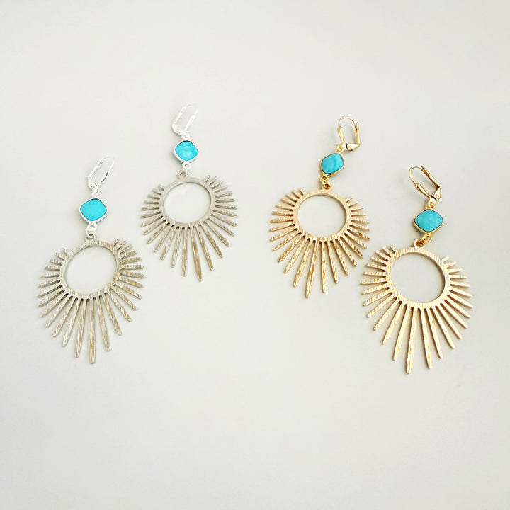 Large Turquoise Sunburst Statement Earrings