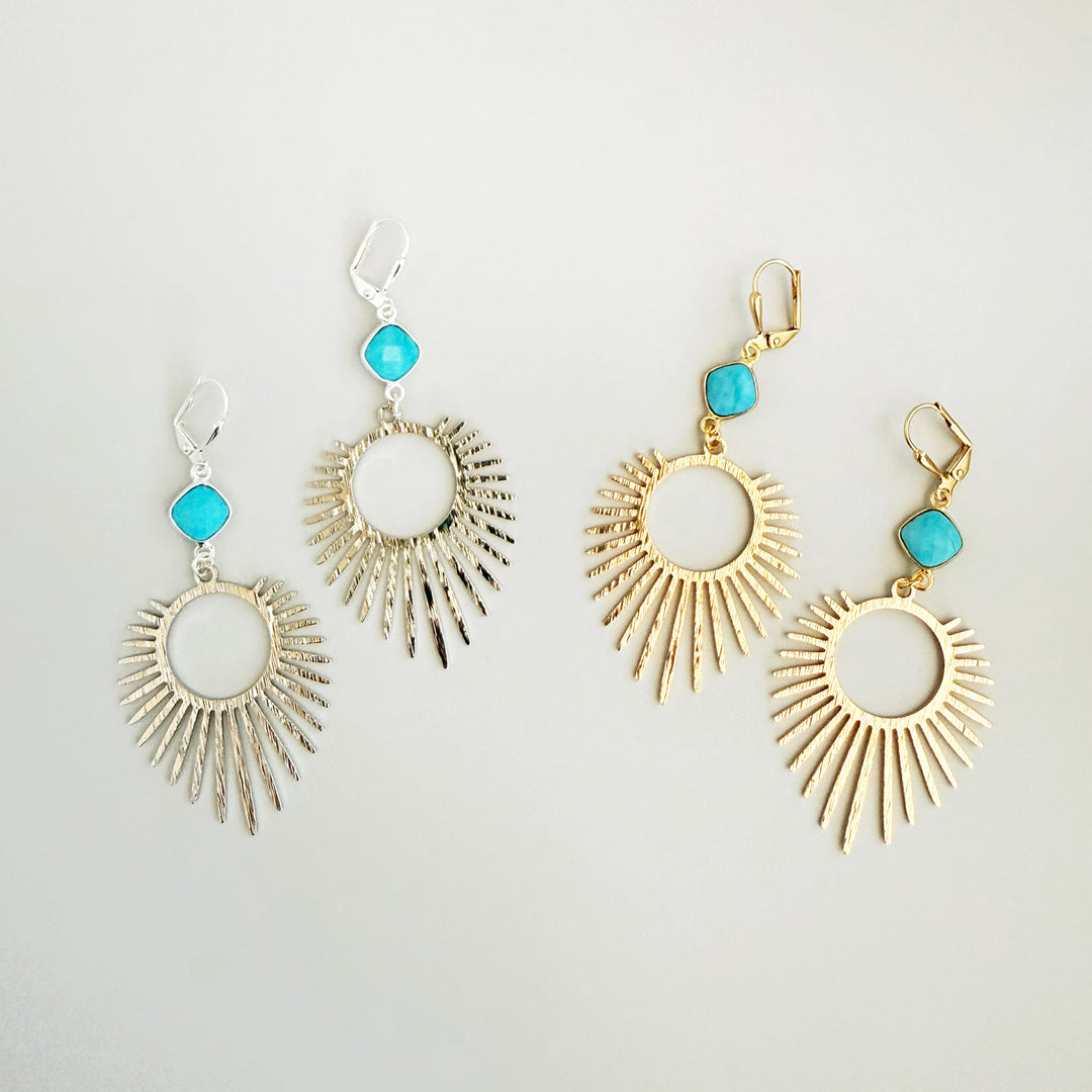 Large Turquoise Sunburst Statement Earrings