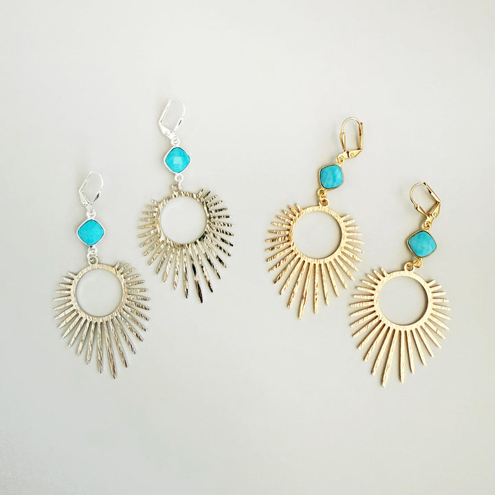 Large Turquoise Sunburst Statement Earrings
