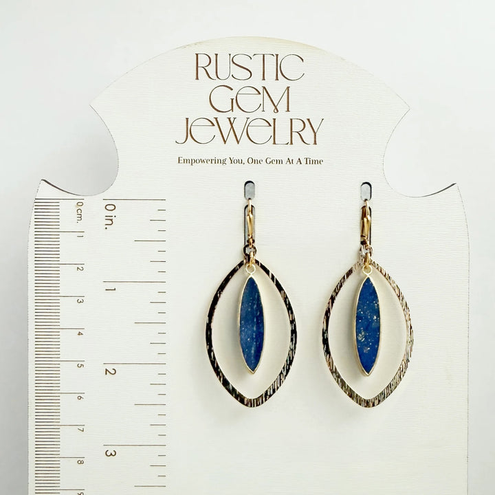 Lapis Marquise Dangle Statement Earrings in Brushed Gold