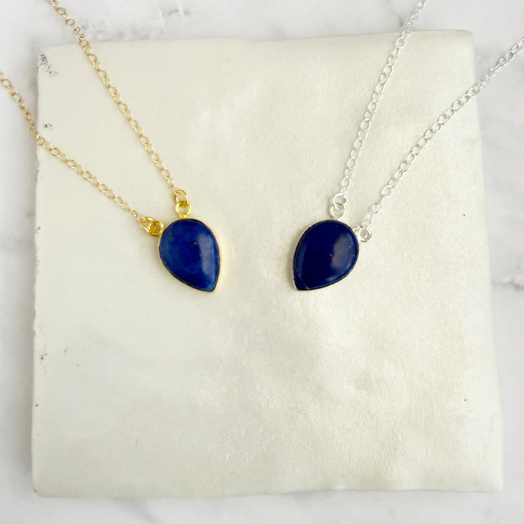 Lapis Inverted Teardrop Bezel Necklace