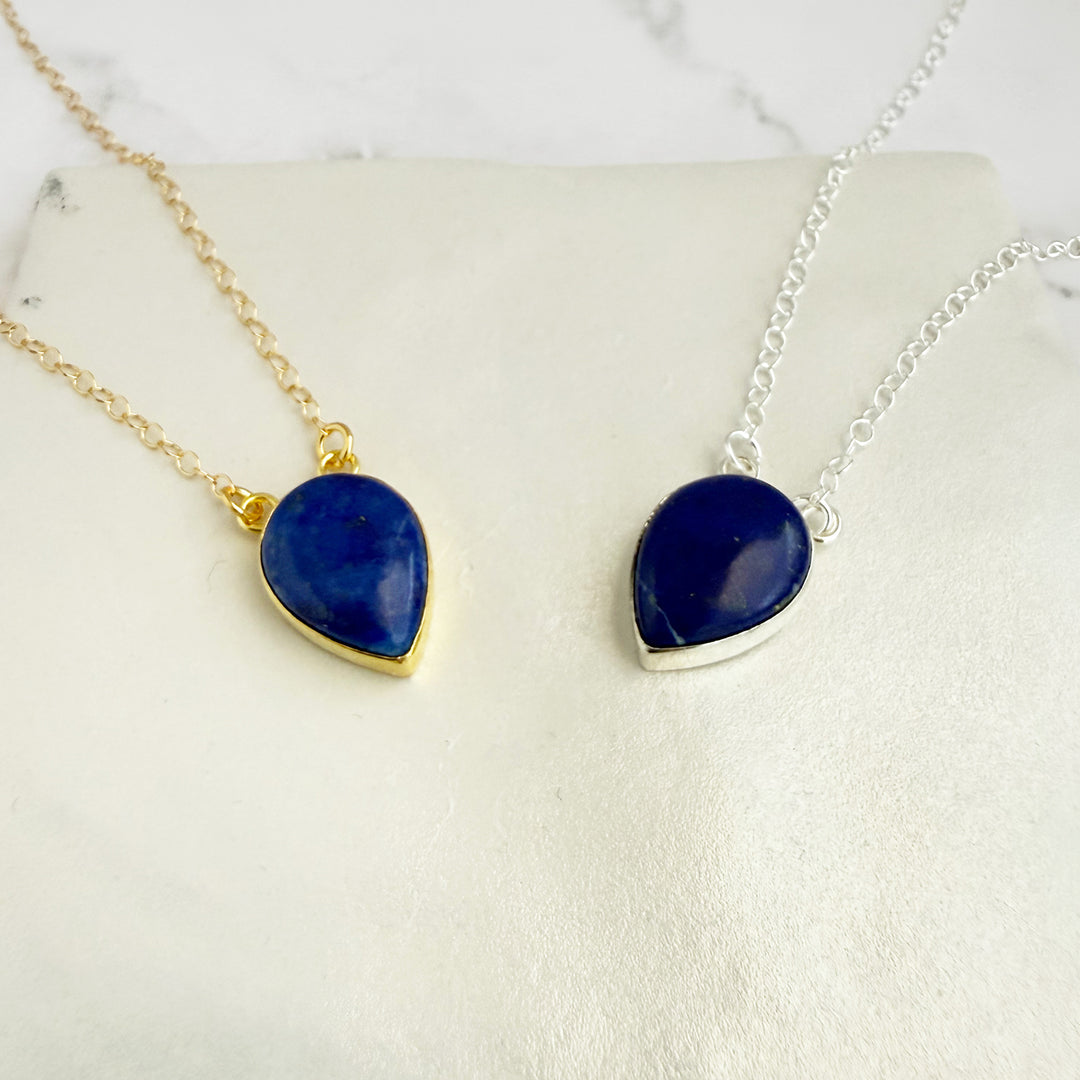 Lapis Inverted Teardrop Bezel Necklace