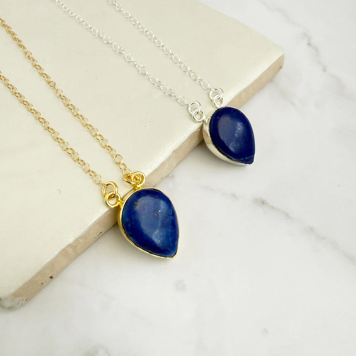 Lapis Inverted Teardrop Bezel Necklace